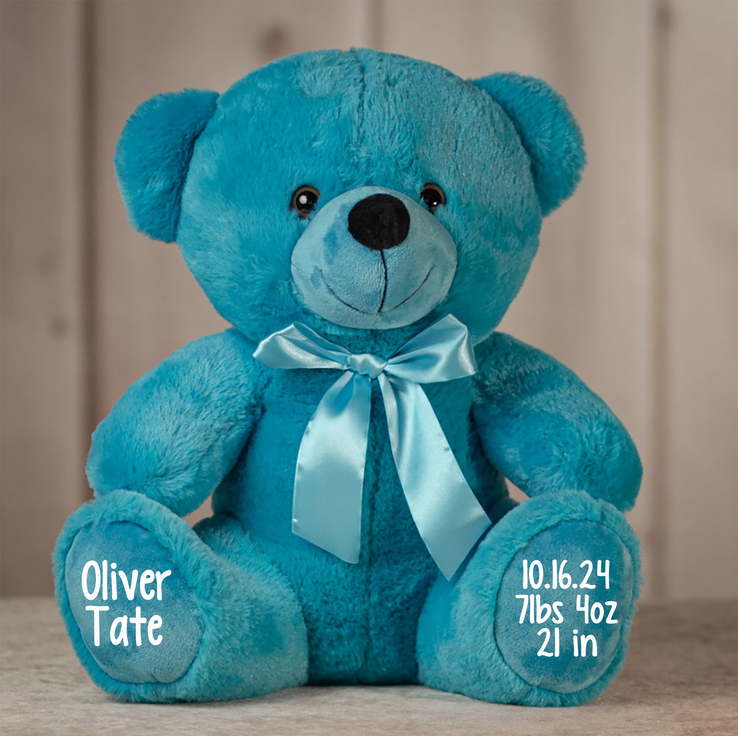 Personalized 14in Teal Birth Stats Bear